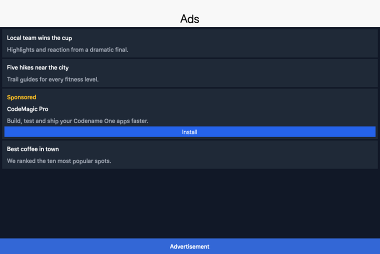 The advertising API sample running as a native Mac app